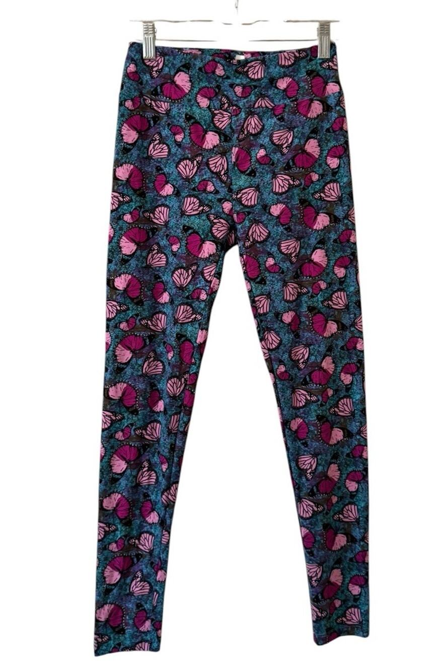 LulaRoe Women Sz OS Leggings Stretch Colorful Butterfly Nature Blue Outdoor